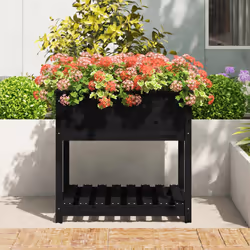 vidaXL Fioriera con Mensola Nera 82,5x82,5x81cm Legno Massello di Pino - Vista aggiuntiva 3