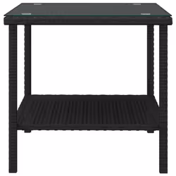 Tavolino Nero 45x45x45 cm Polyrattan e Vetro Temperatocod mxl 78918