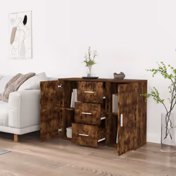 vidaXL Credenza Rovere Fumo 91x29,5x65 cm in Legno Multistrato - Vista aggiuntiva 3