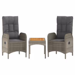 vidaXL Set Divani da Giardino 3 pz con Cuscini in Polyrattan Grigio - Vista aggiuntiva 2