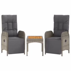 vidaXL Sedie Reclinabili da Giardino 2 pz con Tavolo Grigio Polyrattan - Vista aggiuntiva 2