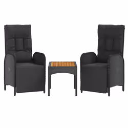 vidaXL Sedie Reclinabili da Giardino 2 pz con Tavolo Nero Polyrattan - Vista aggiuntiva 2