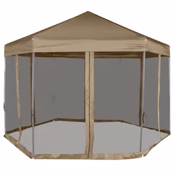 Tendone Esagono Pop-Up Pareti Laterali 3,6x3,1m Tortora 220g/m²cod mxl 73430 - Vista aggiuntiva 2