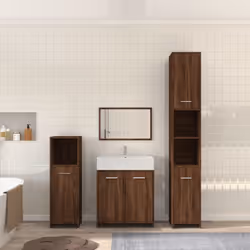 Colore: Rovere marrone Materiale: Legno multistrato Dimensioni mobile lavabo: 60 x 33 x 61 cm (L x P x A) Dimensioni armadiet ...