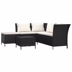 vidaXL Set Divani da Giardino 4 pz con Cuscini Nero in Polyrattan - Vista aggiuntiva 2