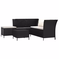vidaXL Set Divani da Giardino 4 pz con Cuscini Nero in Polyrattan - Vista aggiuntiva 3
