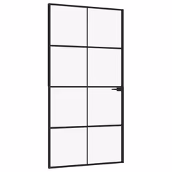 Porta Interna Nera 102x201,5 Vetro Temperato Alluminio Sottilecod mxl 103708 - Vista aggiuntiva 2