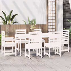 Set da Pranzo per Giardino 7pz Bianco in Legno Massello di Pinocod mxl 124222 - Vista aggiuntiva 3
