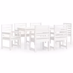 vidaXL Set da Pranzo per Giardino 7pz Bianco in Legno Massello di Pino - Vista aggiuntiva 2