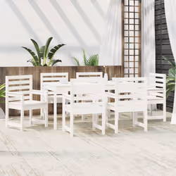 vidaXL Set da Pranzo per Giardino 7pz Bianco in Legno Massello di Pino - Vista aggiuntiva 3