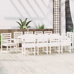 Set da Pranzo per Giardino 11pz Bianco Legno Massello di Pinocod mxl 124207 - Vista aggiuntiva 3