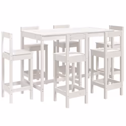 vidaXL Set Bar da Giardino 7 pz Bianco in Legno Massello di Pino - Vista aggiuntiva 2