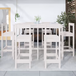 vidaXL Set Bar da Giardino 7 pz Bianco in Legno Massello di Pino - Vista aggiuntiva 3