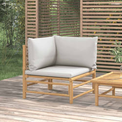Divano Angolare da Giardino con Cuscini Grigio Chiaro Bambù Vidaxl