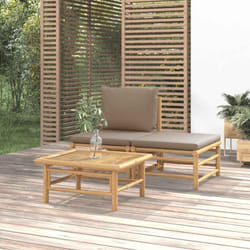 3 pz Set Salotto da Giardino, Divano da Giardino con Cuscini Tortora Bambù Vidaxl