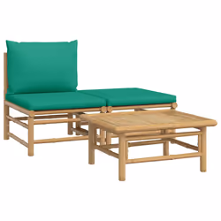 Set Salotto da Giardino 3pz con Cuscini Verdi Bambùcod mxl 78432 - Vista aggiuntiva 2