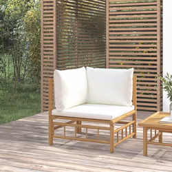 Divano Angolare da Giardino con Cuscini Bianco Crema in Bambùcod mxl 94682