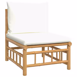 Divano Centrale da Giardino con Cuscini Bianco Crema in Bambùcod mxl 70673 - Vista aggiuntiva 2