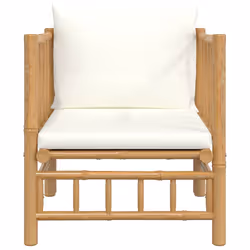 Divano da Giardino con Cuscini Bianco Crema in Bambùcod mxl 70672 - Vista aggiuntiva 3