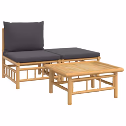 Set Salotto da Giardino 3pz con Cuscini Grigio Scuro Bambùcod mxl 119610 - Vista aggiuntiva 2
