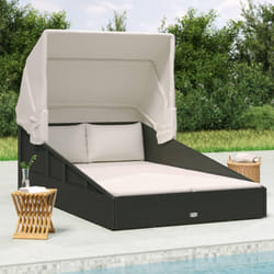 Vidaxl - Lettino con Tettuccio Pieghevole Nero 200x114x128 cm Polyrattan 34448