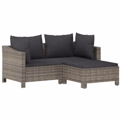 Set Divani da Giardino 3 pz con Cuscini in Polyrattan Grigiocod mxl 94686 - Vista aggiuntiva 2