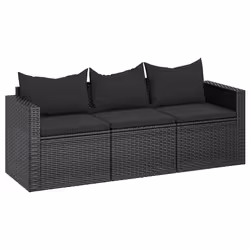 vidaXL Divano da Giardino a 3 Posti con Cuscini Nero in Polyrattan - Vista aggiuntiva 2