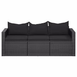 vidaXL Divano da Giardino a 3 Posti con Cuscini Nero in Polyrattan - Vista aggiuntiva 3