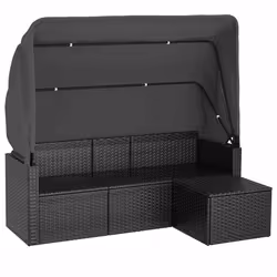 Divano Giardino 3 Posti con Tetto e Poggiapiedi Nero Polyrattancod mxl 71661