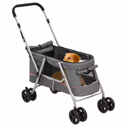 Passeggino Cani Pieghevole Grigio 100x49x96cm Tessuto di Linocod mxl 73171 - Vista aggiuntiva 2