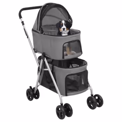 Passeggino Cani Pieghevole 2 Livelli Grigio 83x48x97cm Tessutocod mxl 121022 - Vista aggiuntiva 2