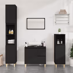 Armadietto da Bagno Nero 30x30x190 cm in Legno Multistratocod mxl 78327