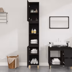 Armadietto da Bagno Nero 30x30x190 cm in Legno Multistratocod mxl 78327