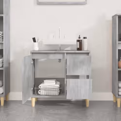 Armadietto da Bagno Grigio Cemento 65x33x60cm Legno Multistratocod mxl 103827