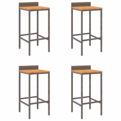 Sgabelli da Bar 4pz Grigi Polyrattan e Legno Massello di Acaciacod mxl 97269 - Vista aggiuntiva 2