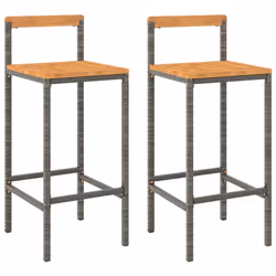 Sgabelli da Bar 2pz Grigi Polyrattan e Legno Massello di Acaciacod mxl 97442 - Vista aggiuntiva 2