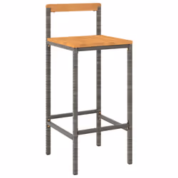 Sgabelli da Bar 2pz Grigi Polyrattan e Legno Massello di Acaciacod mxl 97442 - Vista aggiuntiva 3