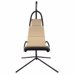 vidaXL Sedia Dondolo Giardino con Cuscino Crema Tessuto Oxford Acciaio - Vista aggiuntiva 3