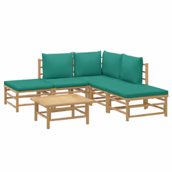 Set Salotto da Giardino 6pz con Cuscini Verdi Bambùcod mxl 100286 - Vista aggiuntiva 3