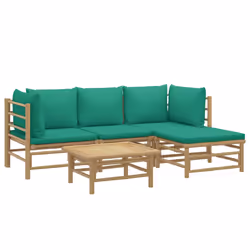 Set Salotto da Giardino 5pz con Cuscini Verdi Bambùcod mxl 124282 - Vista aggiuntiva 3