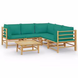 Set Salotto da Giardino 6pz con Cuscini Verdi Bambùcod mxl 76306 - Vista aggiuntiva 2