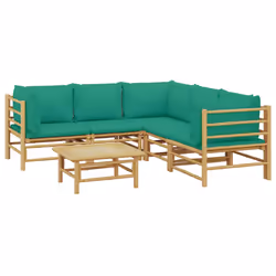 Set Salotto da Giardino 6pz con Cuscini Verdi Bambùcod mxl 76306 - Vista aggiuntiva 3