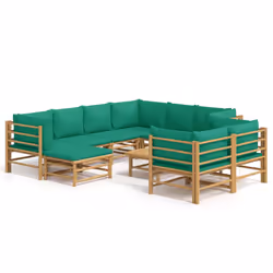 Set Salotto da Giardino 10pz con Cuscini Verdi Bambùcod mxl 100258 - Vista aggiuntiva 2