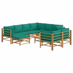 Set Salotto da Giardino 10pz con Cuscini Verdi Bambùcod mxl 100258 - Vista aggiuntiva 3