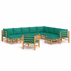 Set Salotto da Giardino 12pz con Cuscini Verdi Bambùcod mxl 100284 - Vista aggiuntiva 2