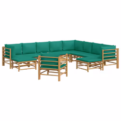 Set Salotto da Giardino 12pz con Cuscini Verdi Bambùcod mxl 100284 - Vista aggiuntiva 3