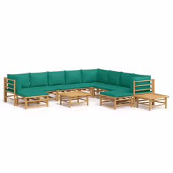 Set Salotto da Giardino 12pz con Cuscini Verdi Bambùcod mxl 76345 - Vista aggiuntiva 2