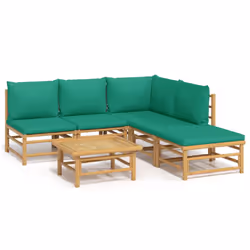 Set Salotto da Giardino 6pz con Cuscini Verdi Bambùcod mxl 124201 - Vista aggiuntiva 2