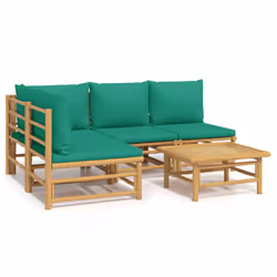 vidaXL Set Salotto da Giardino 5pz con Cuscini Verdi Bambù - Vista aggiuntiva 2