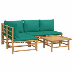 vidaXL Set Salotto da Giardino 5pz con Cuscini Verdi Bambù - Vista aggiuntiva 3